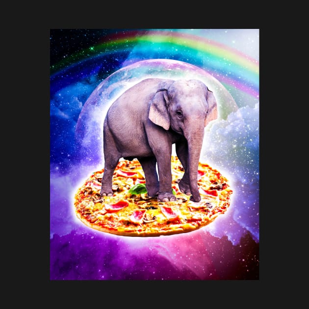 Elephant Riding Pizza In Space With Rainbow by Random Galaxy