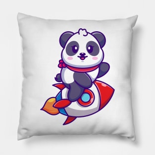 Cute panda riding rocket cartoon Pillow