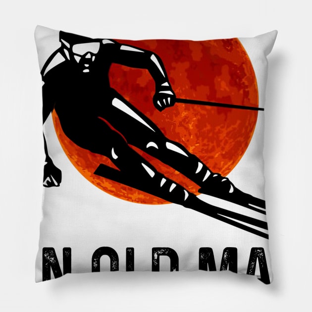 Never Underestimate An Old Man On Skis Pillow by arlenawyron42770