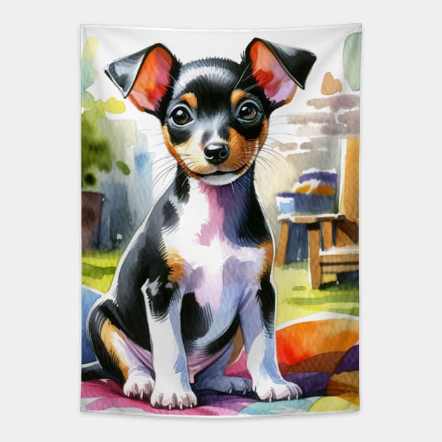 Watercolor Rat Terrier Puppies - Cute Puppy Tapestry by Aquarelle Impressions