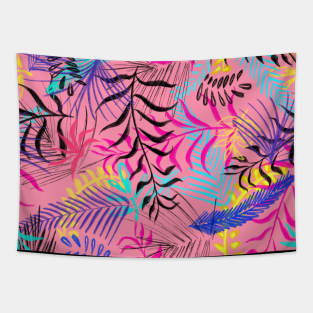 Leaves illustration with pink background Tapestry