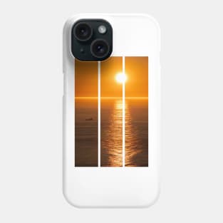 Wonderful landscapes in Norway. Nord-Norge. Beautiful scenery of a midnight sun sunset at Nordkapp (Cape North). Boat and globe on a cliff. Rippled sea and clear orange sky. (vertical) Phone Case