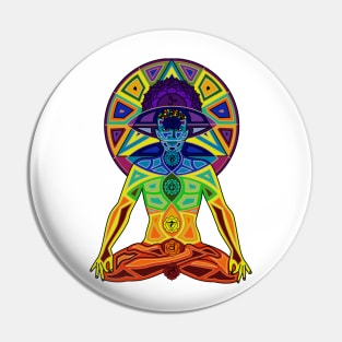 Man with Colored Chakras in Lotus Position Pin