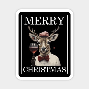 Christmas Deer with Wine Glass Funny Christmas Magnet