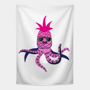 Pink Pineapple Octopus With Glasses and Papillon Tapestry