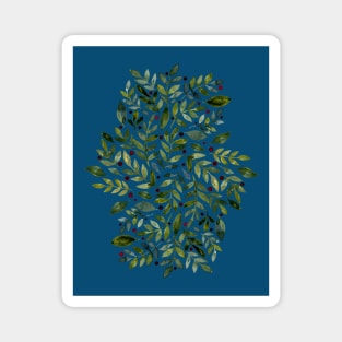 Seasonal branches and berries - green on blue Magnet