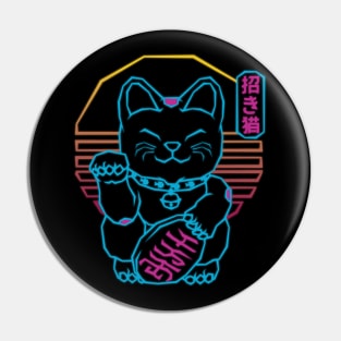 Maneki Neko Japanese Lucky Cat Retrowave 80s Aesthetic Pin