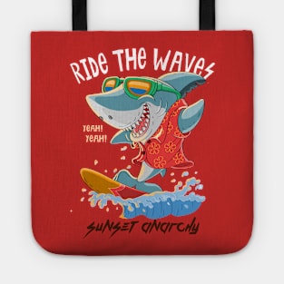 cool shark surfing Tote