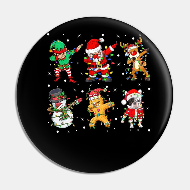 Dabbing Dab Santa Elf Frenchie French Bulldog Dog Friends Christmas Lights Pin by nvqdesigns