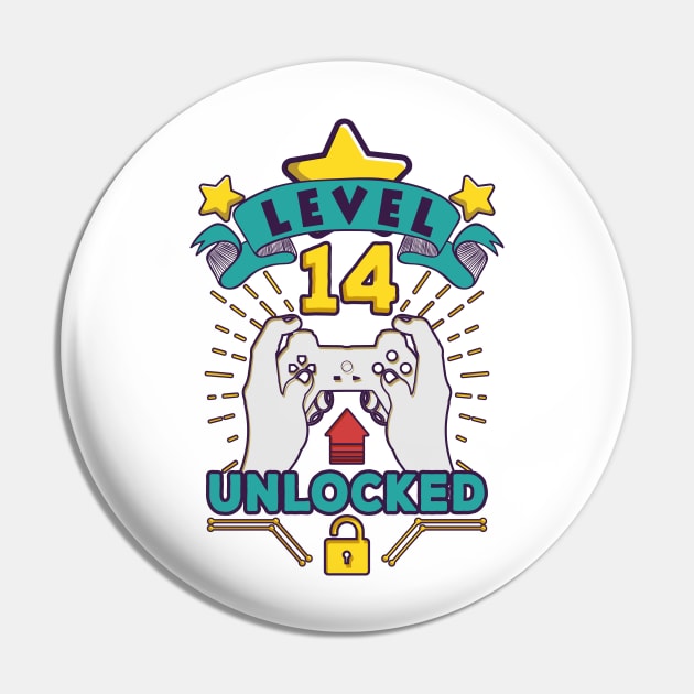 Level 14 Unlocked Video Game 14th Birthday gift Pin by mohazain