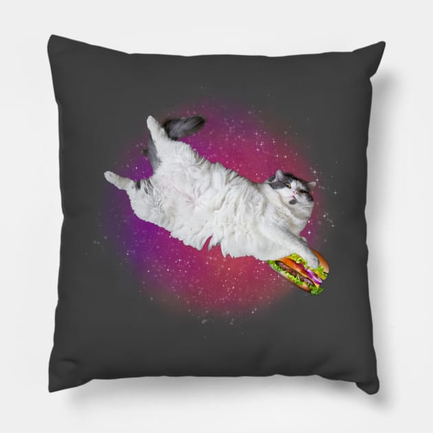 funny burger cat galaxy Pillow by UnikRay