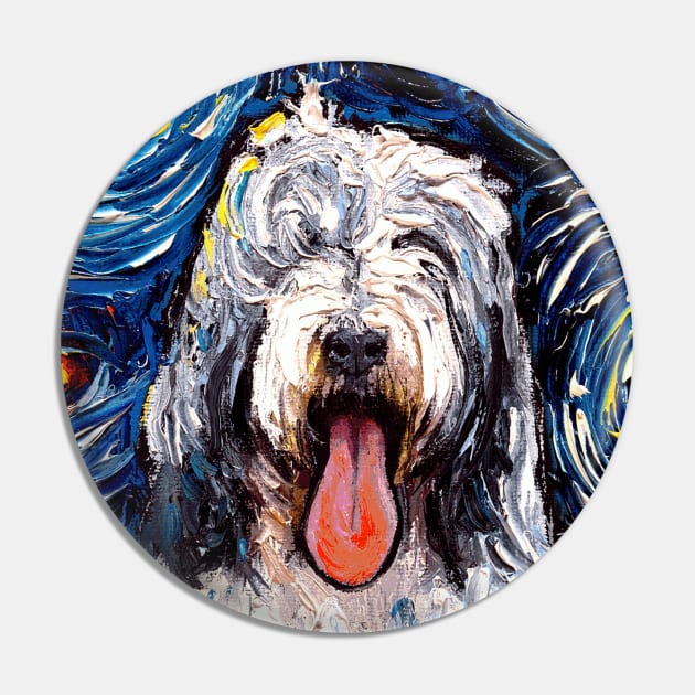 Bearded Collie Night (Portrait) Pin by sagittariusgallery