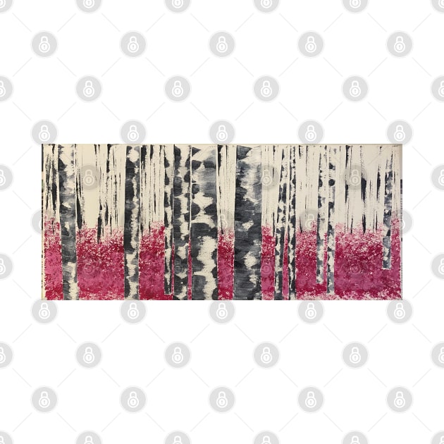 Winter White Birch Trees with Fallen Magenta Leaves by J&S mason