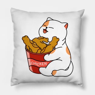 Cat Loves Fried Chicken Pillow