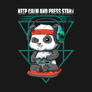 Funny Panda Gaming Gamer keep calm and press start T-Shirt
