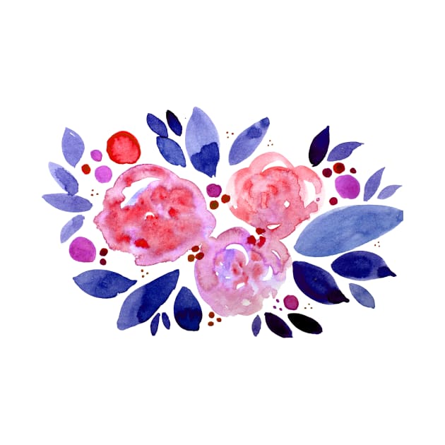 Watercolor flower bouquet - pink and blue by wackapacka