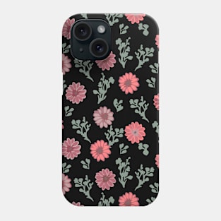 Dusty Pink Flowers on Black Vertical Phone Case