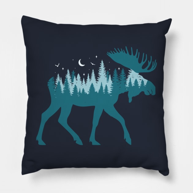 Moose Silhouette - Moose Wildlife Forest - Retro Moose Lover Pillow by OrangeMonkeyArt