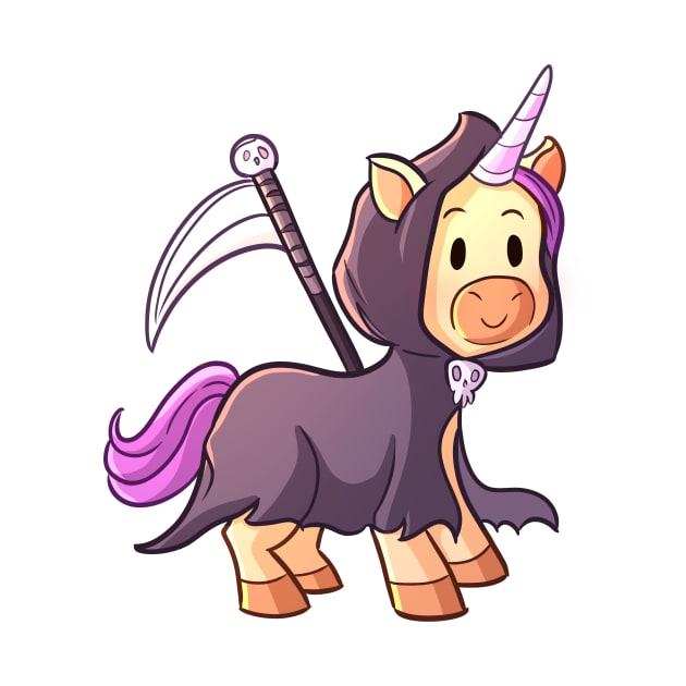 Cute Halloween Unicorn in Grim Reaper Costume by SandiTyche