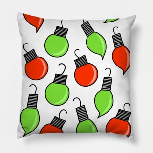Red and Green Christmas Ornaments Cartoon Pattern on a White Backdrop, made by EndlessEmporium Pillow