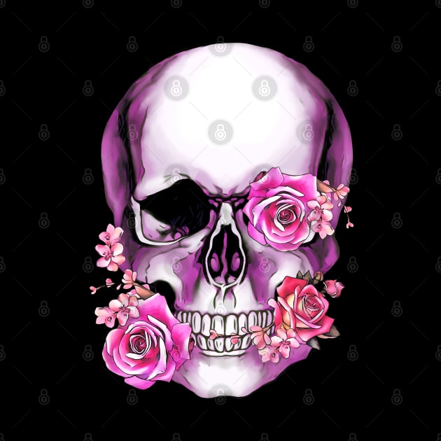 Sugar skull, Skull art floral, pink flowers by Collagedream