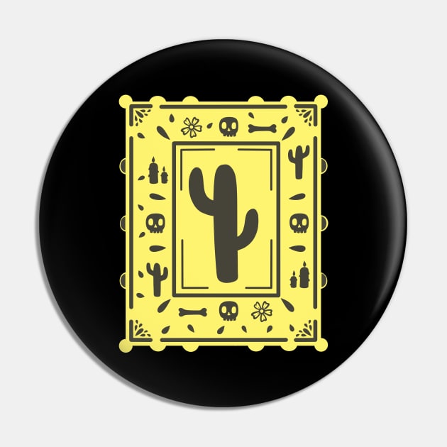 Papel Picado - black- skull - cactus- bone -yellow - Dia De Los Muertos Pin by Scriptnbones