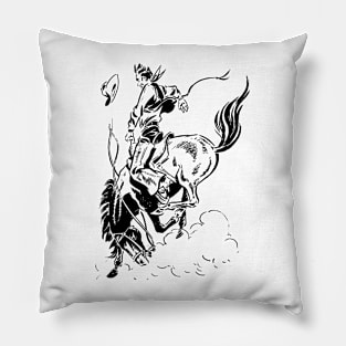 Horse Jump Up Rodeo Taming Western Cowboy Retro Comic Pillow