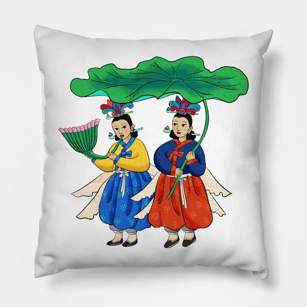 Minhwa: Taoist Fairy Sisters A-1 Type Pillow by koreanfolkpaint