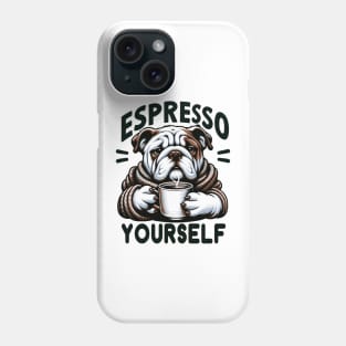 "Warm Espresso Bulldog - Cozy Coffee Humor" Phone Case