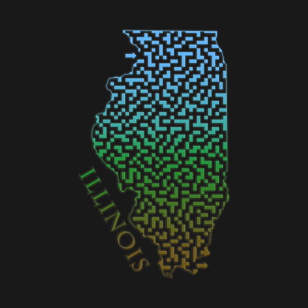 Illinois State Outline Maze & Labyrinth T-Shirt by gorff