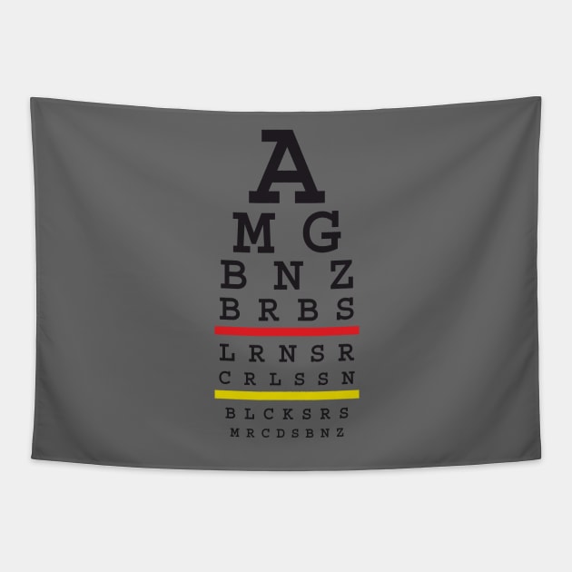 Snellen automotive eye test for Merc (German flag color) Tapestry by 710Designs