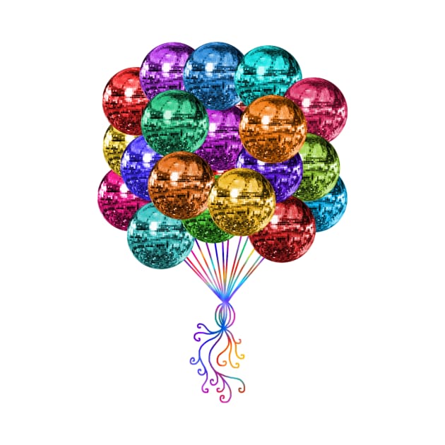 Festive Funky Rainbow Disco Ball Balloons by Art by Deborah Camp