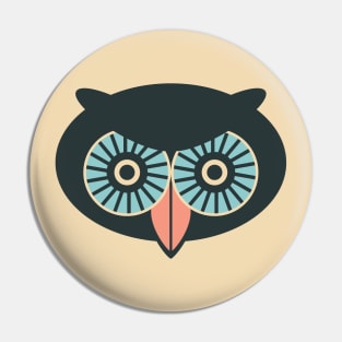 THERE BE OWLS Big Staring Owl Forest Bird Black Blue Eyes Pink Beak - UnBlink Studio by Jackie Tahara Pin