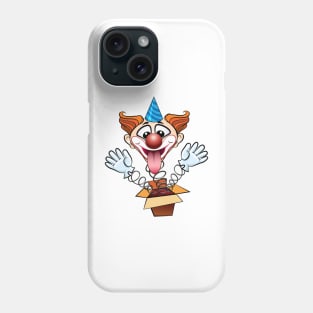 laugthing clown jumps out of surprised box. Phone Case