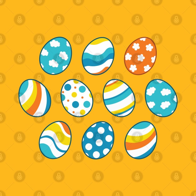 Egg Pattern | Blue Yellow Orange | Stripes Clouds Flowers Dots by Wintre2