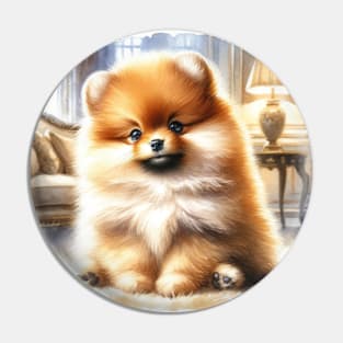 Watercolor Pomeranian Puppies Painting - Cute Puppy Pin