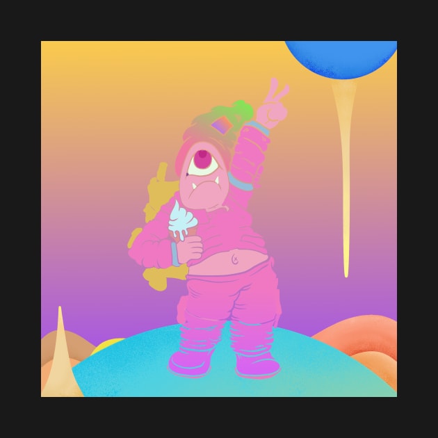 Dope one eye monster character holding an icecream illustration by slluks_shop