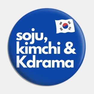 Soju Kimchi and Kdrama with South Korean Flag 2 Pin