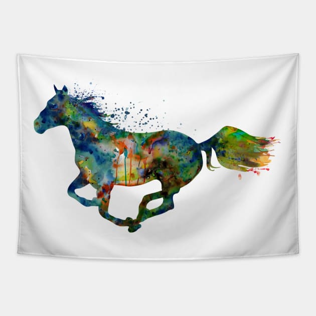 Colorful Running Horse Silhouette Tapestry by Marian Voicu