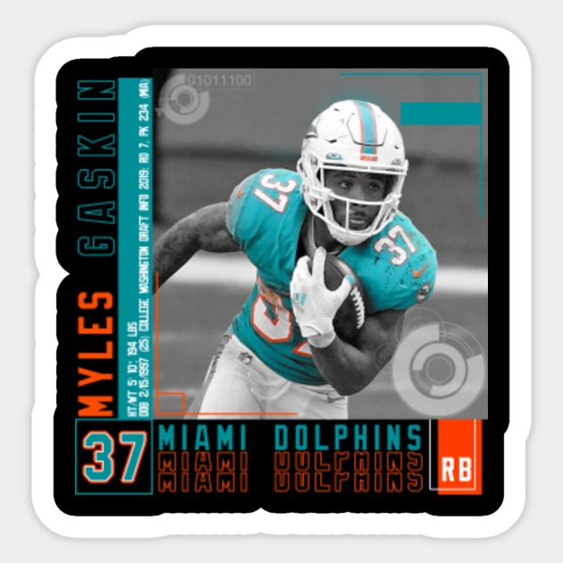 Myles Gaskin Football Edit Tapestries Dolphins - Myles Gaskin - Sticker