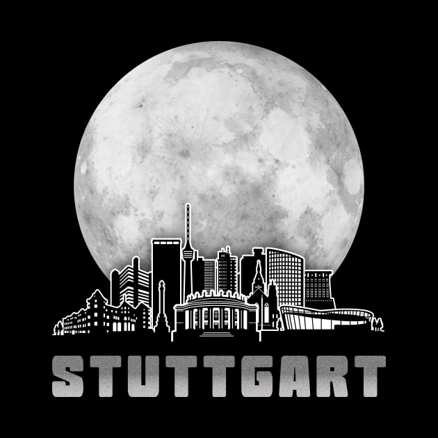 Stuttgart Germany Skyline Full Moon by travel2xplanet