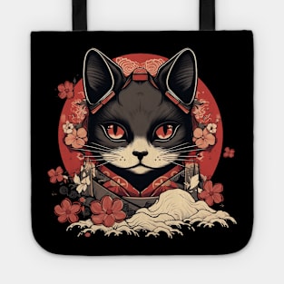 Black Cat Kawaii Japanese Anime Geisha Tote