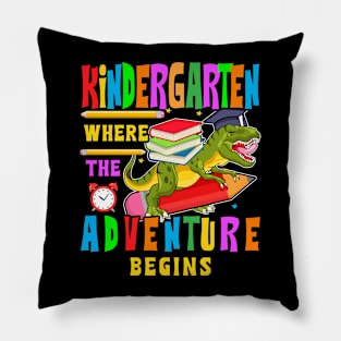 Kindergarten where the adventure begins dinosaur Pillow