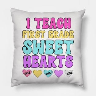 I Teach 1st Grade Sweethearts Retro Valentines Day Teacher Pillow