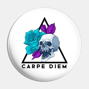 Carpe Diem Skull and Rose Pin