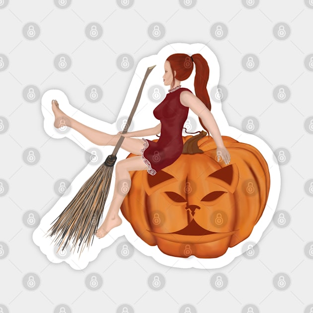 Witch and pumpkin Magnet by KateQR