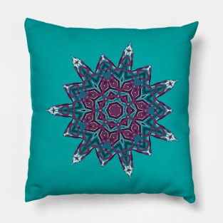 Teal and Purple Abstract Mandala Star Silhouette Pillow