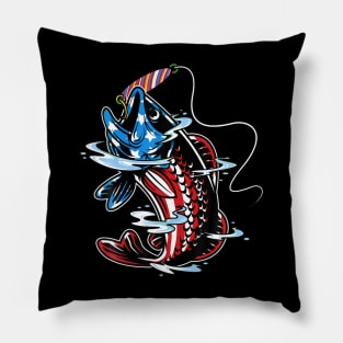 Bass Fishing American Flag Fish Funny Fathers Day  Men Pillow