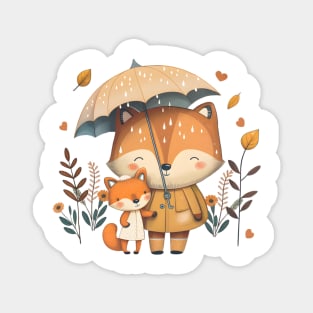 Cute Foxes Sharing an Umbrella Pink Magnet