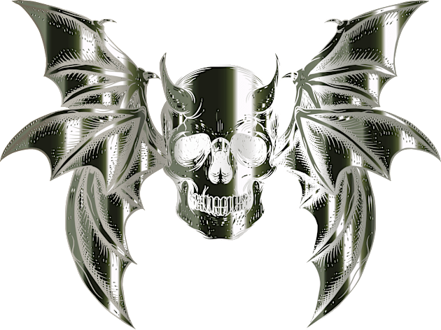 Metallic Horned Bat Skull with Wings Design Kids T-Shirt by TF Brands